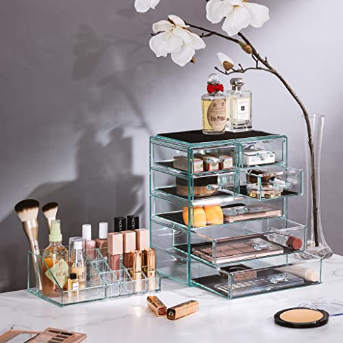 Image of Sorbus Acrylic Makeup Organizer Set, 7-Drawer Vanity & Countertop Cosmetic Storage with Small & Wide Compartments, Teal Thrill Makeup Storage for Brushes, Jewelry - Holiday Gift for Women & Teens