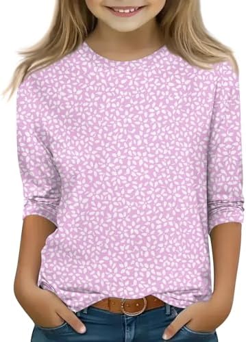 Cute Shirts for Teen Girls 3/4 Sleeve Round Neck Plus Size Tops Cute Plus Girls' Tops, Tees & Blouses Size 14-16 Striped Print Vacation Winter Clothes 10-12 Pink