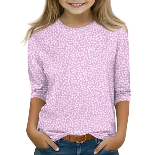 Cute Shirts for Teen Girls 3/4 Sleeve Round Neck Plus Size Tops Cute Plus Girls' Tops, Tees & Blouses Size 14-16 Striped Print Vacation Winter Clothes 10-12 Pink