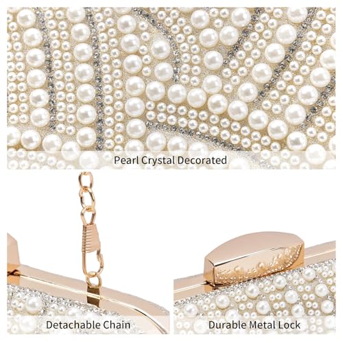 Image of RNIEGA Pearl Crystal Clutch Purse for Women Fashion Elegant Bride Evening Clutch Handbag Crossbody Shoulder Bag with Chain
