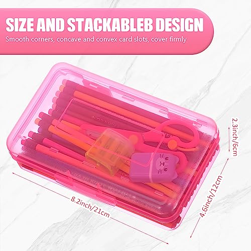 Image of Fainne 24 Pack Clear Plastic Pencil Box,Turquoise, Purple, Pink | Stackable Organizer for School Supplies, Large Case for Crayons Markers, Snap-lid Keeps Stationery Secure, Bulk Set