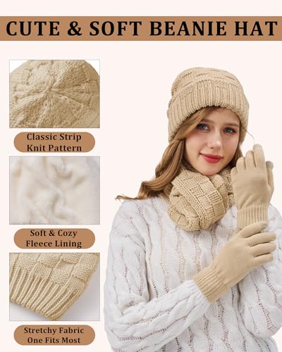 REACH STAR Womens Winter Warm Beanie Hat Touchscreen Gloves Scarf Set with Soft Lined 3 In 1 Set for Cold Weather2