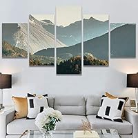 SIGNWIN 5 Panel Canvas Wall Art Modern Art Expressive Farmhouse/Country Landscape Mountain Top Multicolor Photography for Home Decorations Ready to Hang - 60