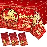 3Pcs Chinese New Year Decorations Tablecloth 2026, 108 * 54 Inch Lunar New Year Decorations 2026, Year Of The Horse Chinese New Year Table Decorations Lunar Table Decorations