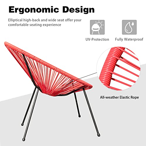 Devoko 5 Piece Outdoor Furniture Set Acapulco Modern All-Weather Conversation Set, 2 Chairs And 1 Glass Table With 2 Footrest For Indoor, Patio, Lawn, Garden, Poolside (Red) #TOP2