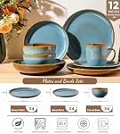 LERATIO Stoneware Dinnerware Ensembles pour 4, 12 Pièces Plaques et bols en céramique, Ensemble de vaisselle résistant aux égratignures, Four, Micro-ondes & Lave-vaisselle bleu-océan