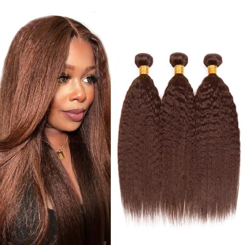Luxvogue Bundles Human Hair 24 26 28 Inch Yaki Wave Choclate Brown 4 Color Human Hair Bundles Unprocessed Raw Brazilian Virgin Remy Quick Weave for Black Women