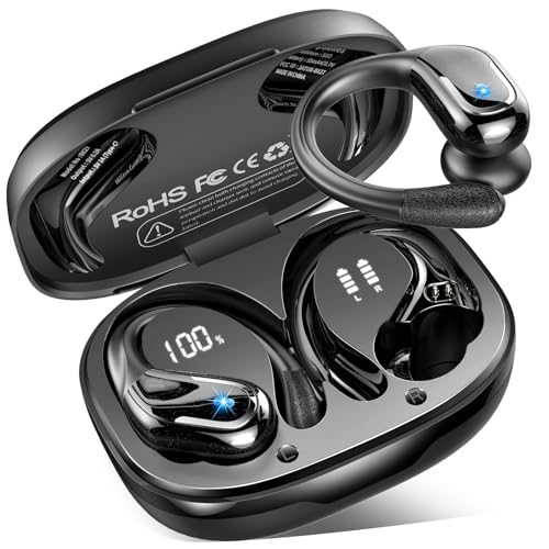 Wireless Earbuds, Sport Bluetooth 5.4 Headphones 2026 New Bluetooth Earbuds with 75Hrs Stereo, 4 ENC Mic, Noise Canceling Over-Ear Buds with Earhooks, IP7 Waterproof Earphones for Workout/Running/Gym