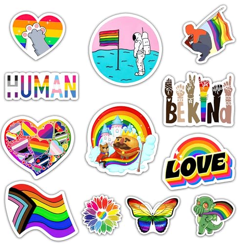 GTOTd Rainbow Gay Pride LGBTQ Car Fridge Magnets（12 Pack） Pride Merch Decor Gifts Party Supplies Accessories Cruise Door Decorations Magnetic Bumper Cabinets Decal Reusable Vinyl