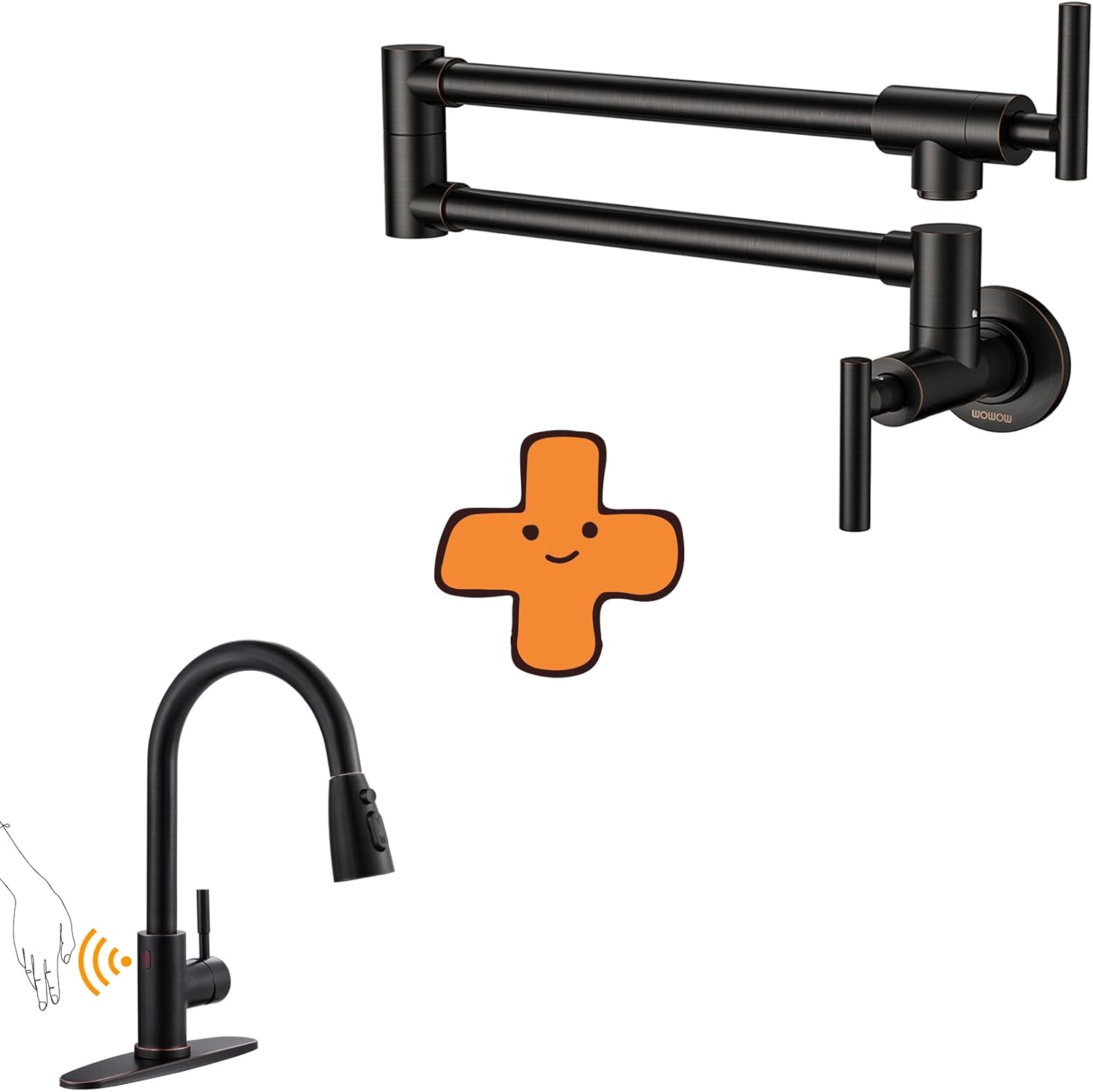 Stainless Steel Touchless Kitchen Faucet, and Brass Pot Filler Faucet Wall Mount Stove Faucet