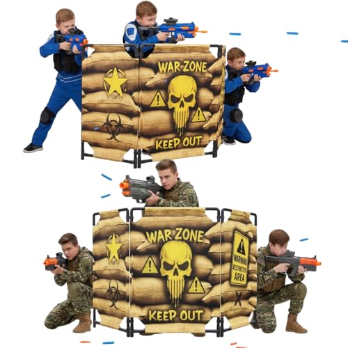 2-Pack Tactical Bunker & Foldable Battlefield Obstacles 59x34 Combat Battle Zone Fort Compatible with Laser Tag Foam Blaster Birthday Activities Party Supplies + Interactive Target Board