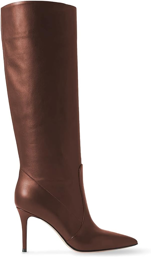 FOWT Women Wide Calf Knee High Boots Kitten Heels Pointed Toe Long Boots Pull On Casual Fall Dress Comfort Soft Walking Shoes Size 4-16 US