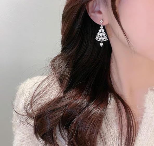 Priormer Tree Earrings, Christmas Sparkly Crystal Dangle Earrings, Cute Christmas Festival Holiday Jewelry Gift3