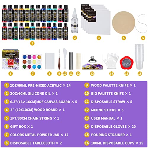 Pouring Acrylfarbe Set CRAZCALF, 25 Teile für kreative Projekte