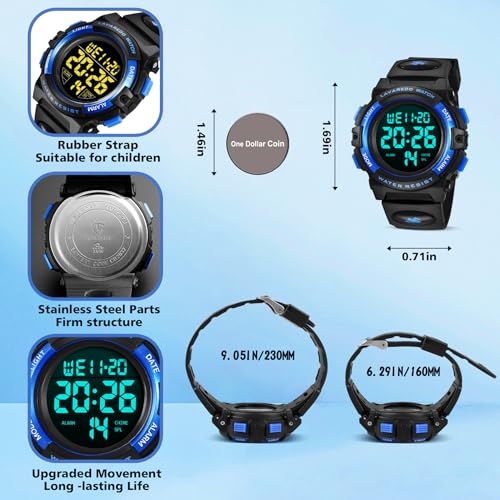 Image of Kids Watch,Boys Watch for 3-15 Year Old Boys,Digital Sport Outdoor Multifunctional Chronograph LED 50 M Waterproof Alarm Calendar Analog Watch for Children with Silicone Band,Kids Gift
