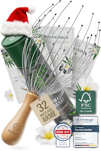 HELDSON® FSC® 100% Massage Tête Araignée - Masseur de Tête et Cheveux - Grattoir du Cuir Chevelu - Cadeau Bien-être