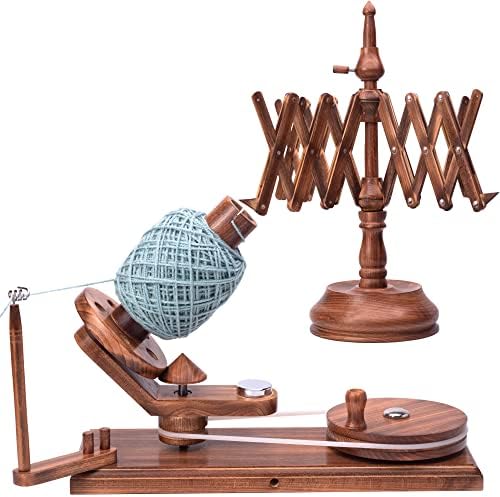 inanosa Handcrafted Heavy Duty Wooden Yarn Ball Winder - Antique Wooden Yarn Winder - Table Top Yarn Swift (Yarn Winder & Swift (Combo))