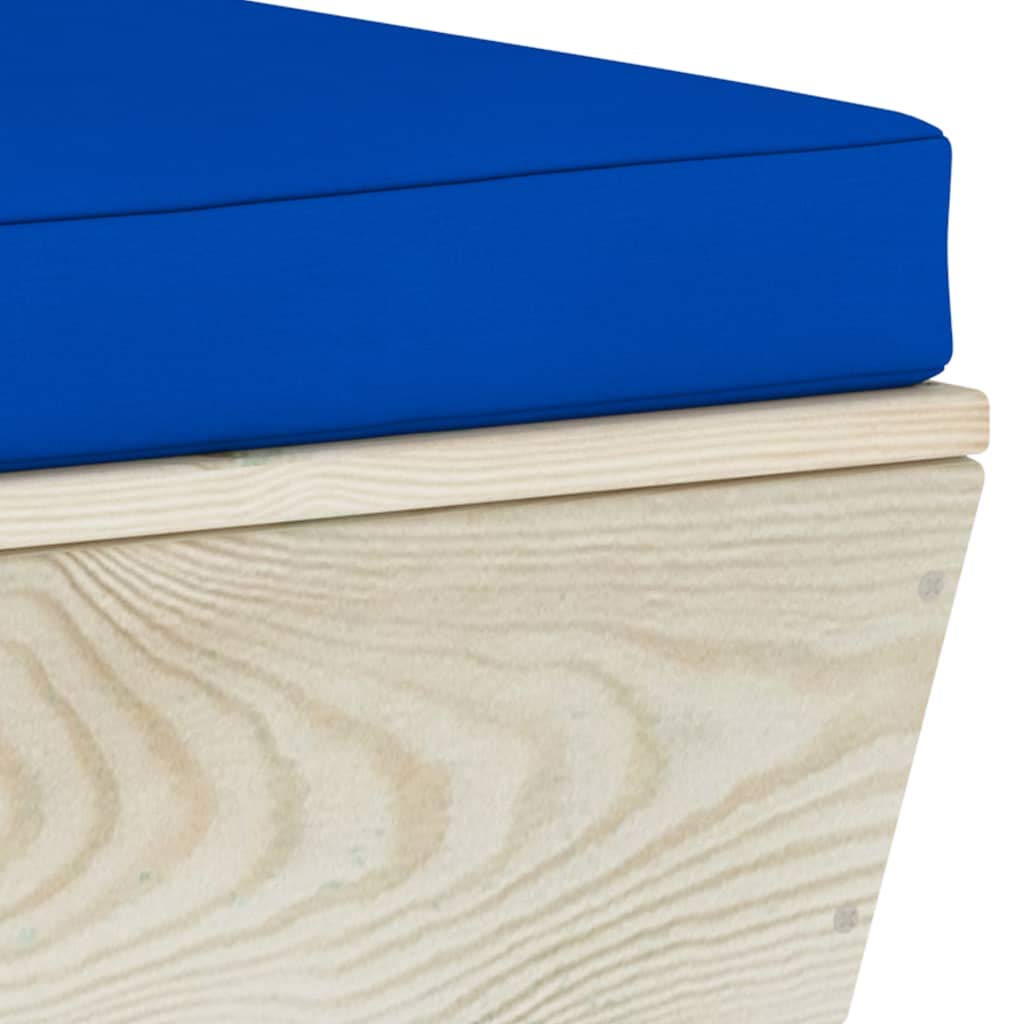 Divano angolare da giardino in legno di abete impregnato con cuscini blu 60x60x65 cm, set modulare componibile per patio, terrazzo, veranda, salotto esterno, seduta lounge relax