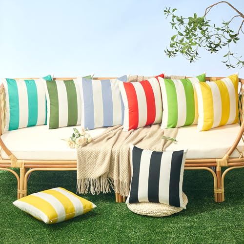 Image of Allorry Outdoor Pillow Covers 12x20 Set of 2 Sky Blue Striped Decoration Throw Pillow Covers for Spring Fall Outdoor Waterproof Garden Patio Furniture Sofa Bed Home Decor JB007-K12