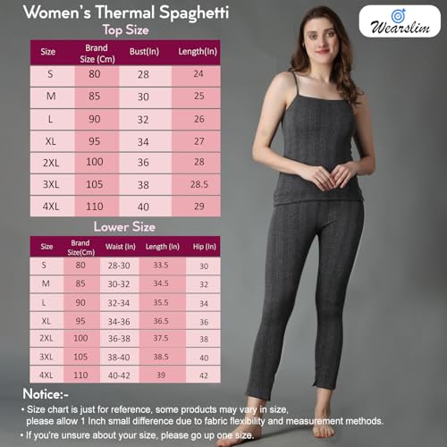 Image of Wearslim Women's Cotton Quilted Winter Lightweight Thermal Underwear, Long Johns Bottom and Spaghetti Set with Fleece Lined Soft Warmer