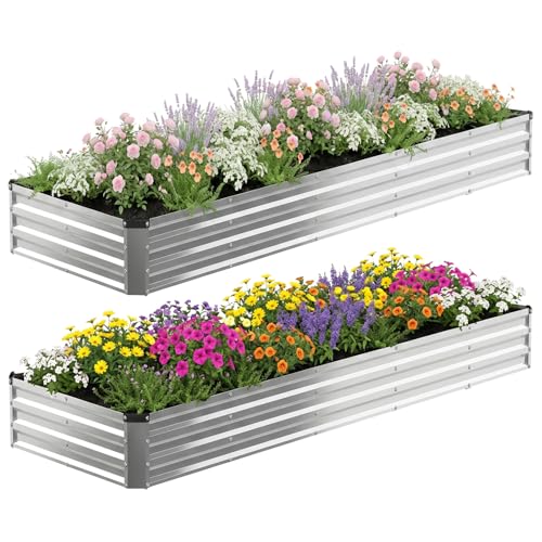Image of NEWBULIG Galvanized Raised Garden Bed Outdoor, 12x4x1ft 2 Pack Metal Planter Box for Gardening, Rust-Resistant Rectangular Raised Flower Bed for Vegetables Flowers Herbs, Open Bottom, Easy Assembly
