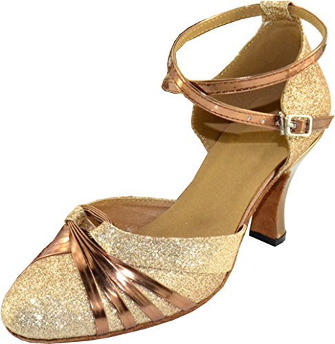 Chaussures danse latine tango cha-cha dorées bout fermé femme talon 38