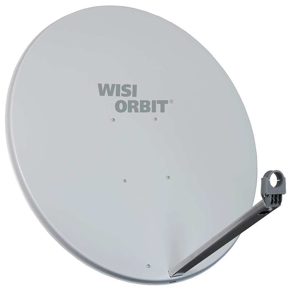WISI Orbit Line antena offsetowa OA10A w kolorze jasnoszarym – reflektor 100 cm z uchwytem LNB 40 mm, ramieniem sprężynowym i obejmami do masztu – kompletna antena satelitarna z akcesoriami montażowymi