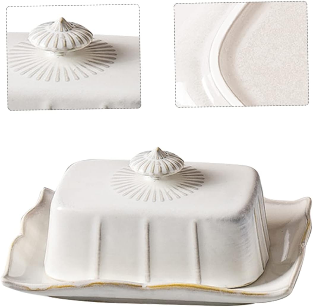 Ceramic Butter Plate with Lid for Kitchen and Dessert Serving Covered Butter Tray to Keep Fresh Smooth Food Safe Porcelain Holder for Home Cafe and Restaurant Use