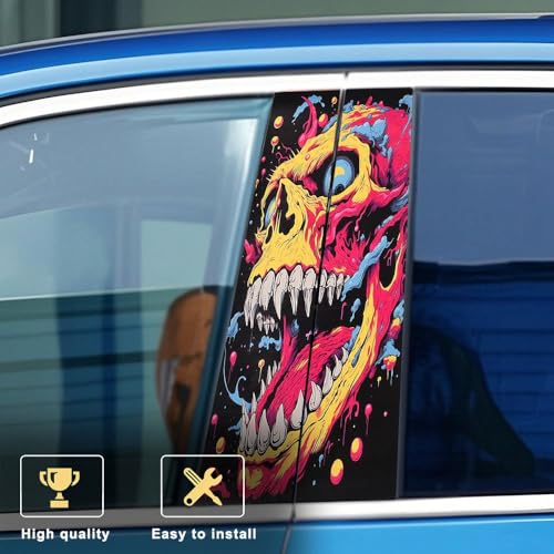 Image of Blueshyhall 2PCS Car B-Pillar Vinyl Decals, Graffiti Scary Halloween Personalized Vehicle Door Pillar Sticker, HD Printed PET Waterproof Sun Protection Scratch Cover