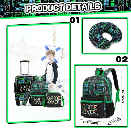 Image of Kid's Luggage Set 5 Piece Suitcase Set 16 inch Hardside Luggage with Spinner Wheels Boys Carry on Toddler Travel Rolling Luggage Airline Approved