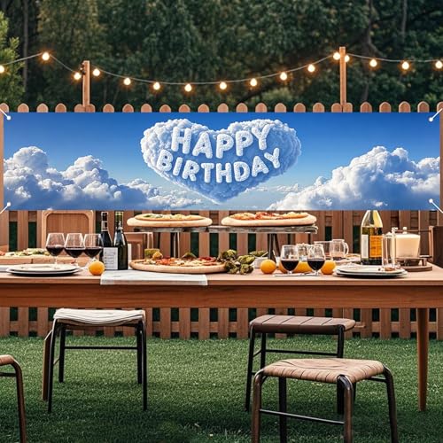 Image of Nuxovilar Heart Cloud Birthday Banner 78.7x17.7 Polyester