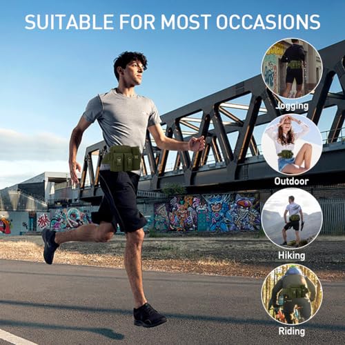 Image of GUSTAVE Waist Bag with Removable Water Bottle Bag Sport Waist Pack Multicompartment Sling Bag Adjustable Quick Release Waist Belt Fashion Waist Bag for Hiking, Walking, Camping, Fishing, Green