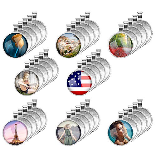 Accmor 40 Pcs Pendant Tray with 40 Pcs 25mm Glass Cabochons, Round Bezel Pendant Blanks Pendant Bases, 1 inch/25mm Jewelry Making Pendants for Photo Pendant Craft, Total 80 Pcs
