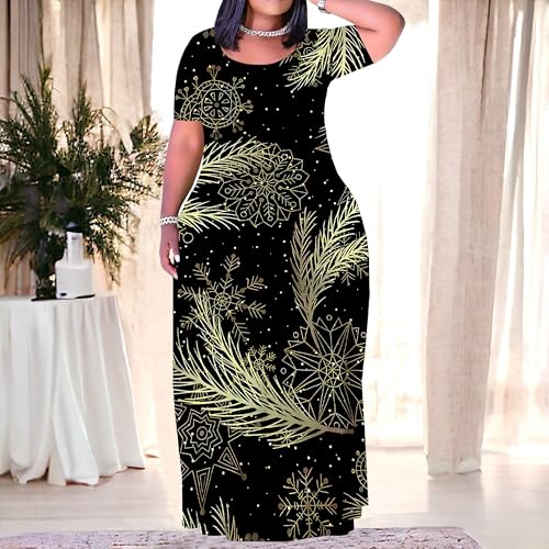 Image of PinkPatty Plus Size Maxi Dress for Women Summer Casual Short Sleeve Tshirt Dresses with Pockets (XL-6XL)