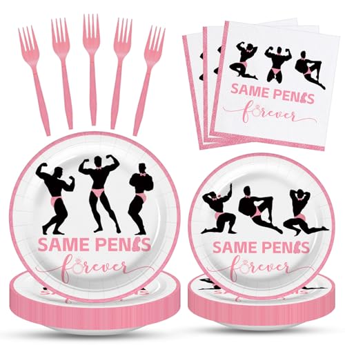 100 Pcs Bachelorette Tableware Party Supplies Set Serves 25 Disposable Pink Paper Plates Napkins and Forks for Bridal Shower Hen Party Engagement Girls Night Valentines Day Decorations