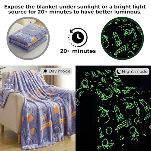 Image of Story@Home Glow AC Blankets for Kids | Lightweight AC Warm Blanket for Children | Kids Blanket 0-15 Years (200 x 150 cm) | Soft Fleece, Cozy All-Season Radium Blanket for Boys & Girls - Space Theme