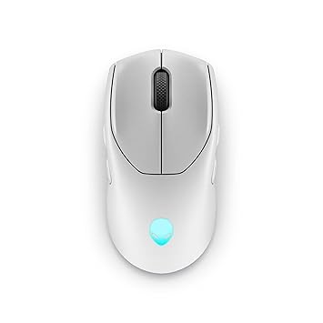 Alienware AW720M Tri-Mode Wireless Gaming Mouse - 2.4GHz Wireless, Bluetooth 5.1, 26,000 DPI, 8-Fully Programmable Buttons, Magnetic Snap Charging Adapter USB-A to USB-C Cable - Lunar Light