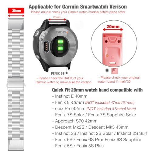 Correa de acero inoxidable para reloj Garmin 20mm miniatura 3