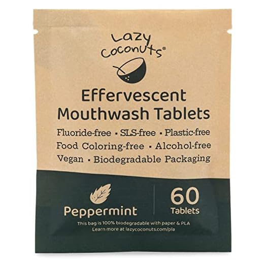 Lazy Coconuts Mouthwash Tablets - Enhanced Flavor - Effervescent with Peppermint, Baking Soda and Thymol - Fluoride Free, Alcohol-Free, Vegan, Eco Friendly Natural Solid Mouthwash Tabs, Great For Kids