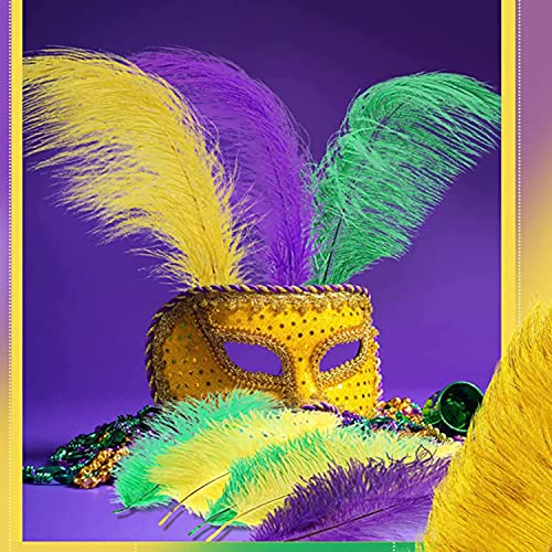 9 Pcs Mardi Gras Ostrich Feathers For Crafts-12 Inches Green Purple Gold Natural Ostrich Bulk Feathers For Mardi Gras Diy Crafts Party Decorations Carnival Costume #TOP1