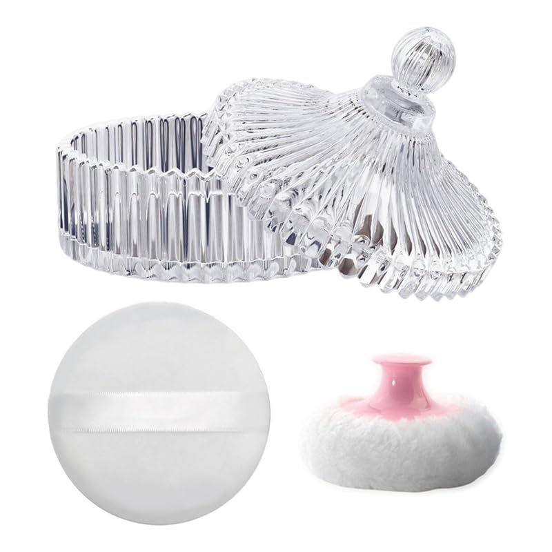 Kopinma Body Powder Puff and Container Set, Dusting Powder Puff and Body Dusting Powder Jars for Women Home & Travel