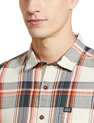 Image of THE INDIAN GARAGE CO Men Slim Fit Checkered Full Sleeves Cutaway Collar Cotton Casual Shirt
