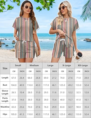 Image of LOMON Womens Fashion 2 Piece Outfits Sweatsuits 2026 Summer Short Sleeve Loungewear Tracksuit Round Neck Lounge Shorts Sets