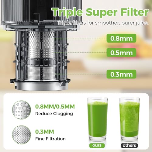 Image of OSTBA Cold Press Juicer, 5 inch Wide Feed Chute Juicer Machine for Whole Fruits & Vegetables, 220W Slow Masticating Juicer, High Juice Yield, Easy to Clean, BPA-Free