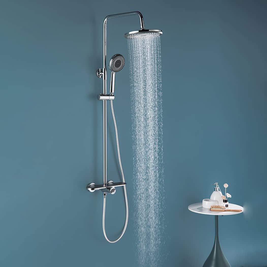 Shower System 10 Inches, Shower Faucet Set Wall Mounted Rain Shower Combo Set Single Handle Tub and Shower Trim Kit with Tub Spout, Handheld Sprayer and Round Rain Shower Head,Gun Grey ( Color : Chrom