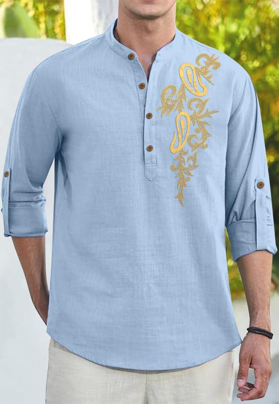 Image of Men's Printed Cotton Blend Short Kurta | Regular Fit Casual Kurta Shirt for Men with Mandarin Collar | Ethnic