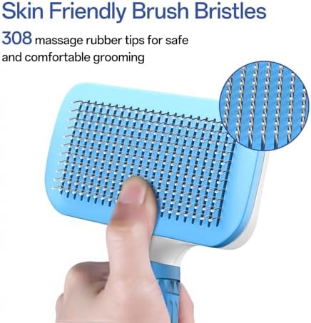 ACE2ACE Dog Brush, Cat Brush for Shedding Long and Short Haired, Self-Cleaning Dog Slicker Brush, Removes Loose Fur for Puppy, Cockapoo, Labrador, Golden Retriever, Pomeranian, Poodle, Rabbits, Blue - 2