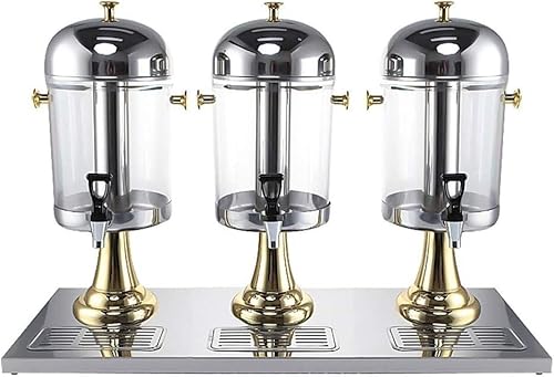NYTFHMS Drinks Dispenser, Juice Dispenser Machine, All Steel Process, Cold and Hot Drink Machine Three Cylinder Iced Beverage Dispenser for Bars Restaurants Wedding Reception etc,Gold-Three Head 3x8L