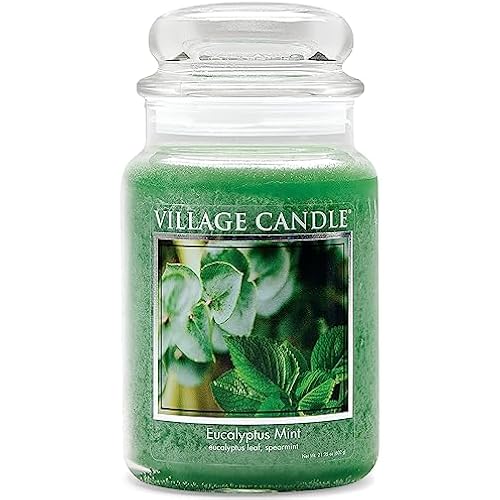 Village Candle Eucalyptus Mint Large Glass Apothecary Jar Scented Candle, Gift for Mom & Dad, 21.25 oz., Green
