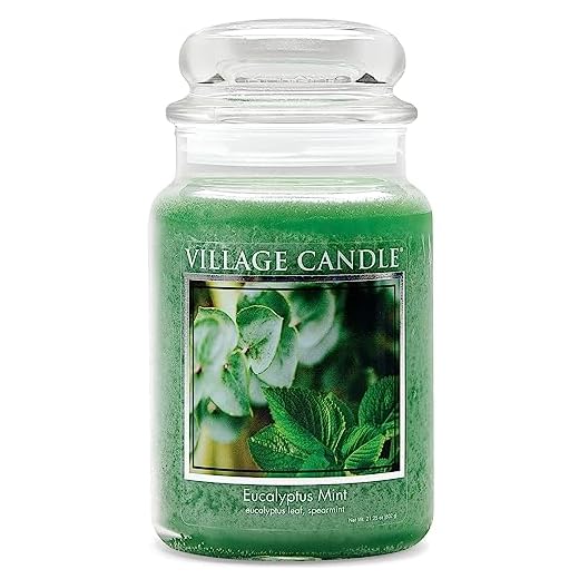 Village Candle Eucalyptus Mint Large Glass Apothecary Jar Scented Candle, 21.25 oz, Green